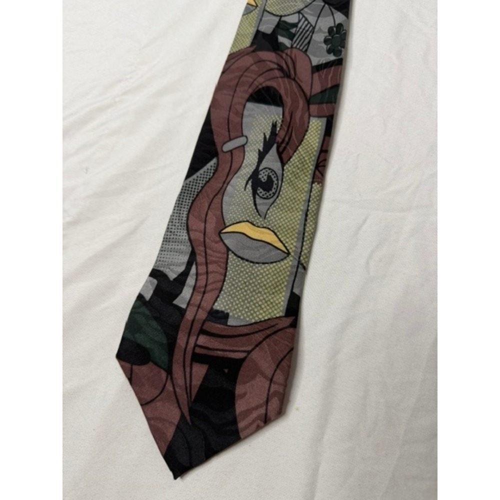 Paul Rodon Mens Pure Silk Handmade Tie Abstract Cubist Pop Art Portrait Mauve